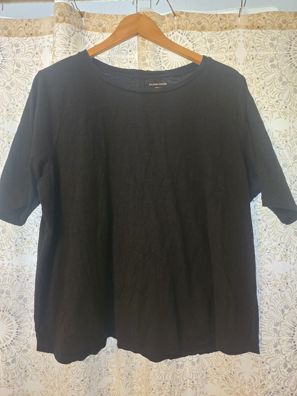 EILEEN FISHER XXL black tee t-shirt organic cotton crew neck rounded hem top